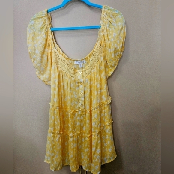 NWT Planet Gold Plus Women's Size 3X Luna Yellow Tie Back Top - Picture 1 of 6